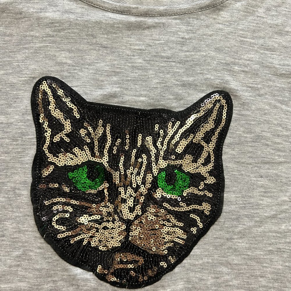 Melissa Masse sequin cat patch gray short sleeve T-shirt Women 2X Made in USA - Picture 3 of 10